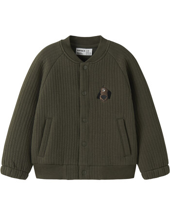 Name it Sweatjacke im College-Stil mit Rippstruktur und Hunde-Stickerei NMMREKO - Olive Night