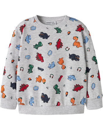 Name it Sweatshirt aus Bio-Baumwolle mit coolen Prints NMMLEON - Light Grey Melange