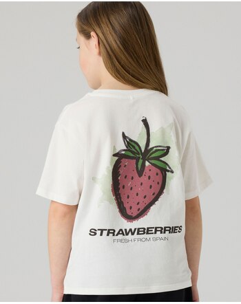 Name it T-Shirt aus 100 % Bio-Baumwolle mit Erdbeer-Print NKFHILANSA - Cloud Dancer Strawberry