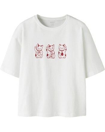 Name it T-Shirt aus 100 % Bio-Baumwolle mit japanischen Katzen NKFJULMO - Bright White