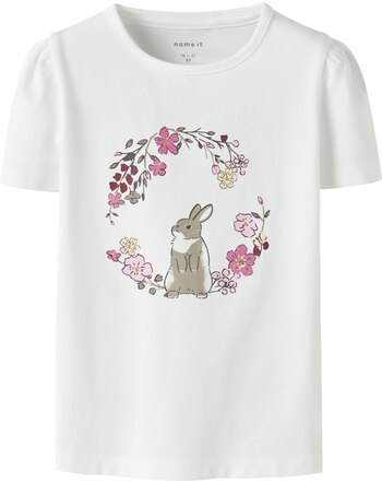 Name it T-Shirt aus Bio-Baumwolle mit Hase und Blumen NMFDENEA  - Bright White
