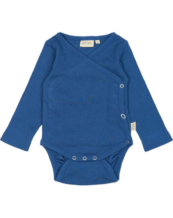 Petit Piao Baby-Langarm-Wickelbody aus Bio-Baumwolle und Modal - True Blue