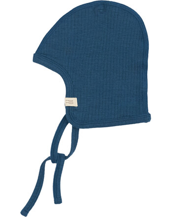 Petit Piao Baby-Mütze mit Band aus 100% Merinowolle - Ensign Blue
