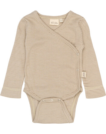 Petit Piao Baby-Langarm-Wickelbody aus Bio-Baumwolle und Modal im Streifendesign - Cashmere/Off White