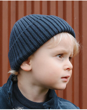 Petit Piao Beanie/Mütze mit Umschlag in Rippstrick-Struktur aus 100 % Baumwolle - Navy