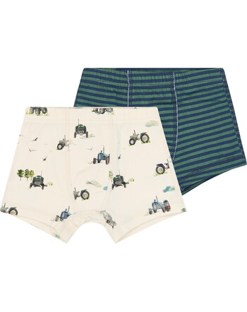 Petit Piao Boxershorts im 2er-Set aus Bio-Baumwolle - Eggnog Tractor Aop