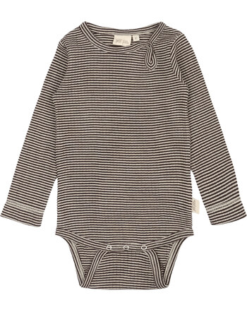 Petit Piao Langarmbody aus 100% Merinowolle - Coffee Bean/Off White