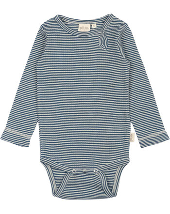 Petit Piao Langarmbody aus 100% Merinowolle - Ensign Blue/Dark Off White