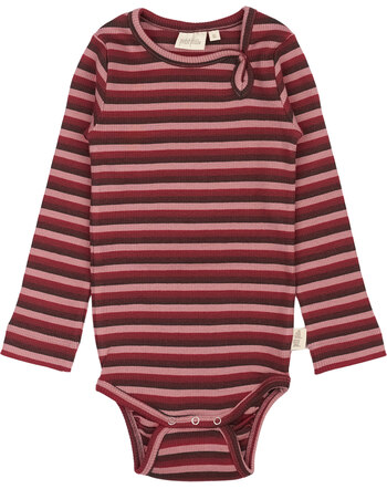 Petit Piao Langarmbody in Rippoptik aus Modal/Baumwolle - Biking Red Multistripe
