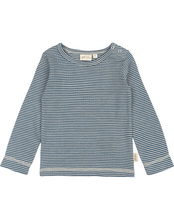 Petit Piao Langarmshirt aus 100% Merinowolle - Ensign Blue/Dark Off White