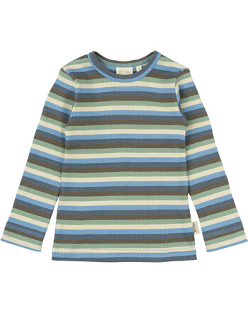 Petit Piao T-Shirt Langarm in Rippoptik aus Modal/Baumwolle - Allure Blue Multi Stripe