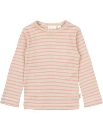 Petit Piao Langarmshirt in Rippoptik aus Modal/Baumwolle - Bright Rose/Dark Off White