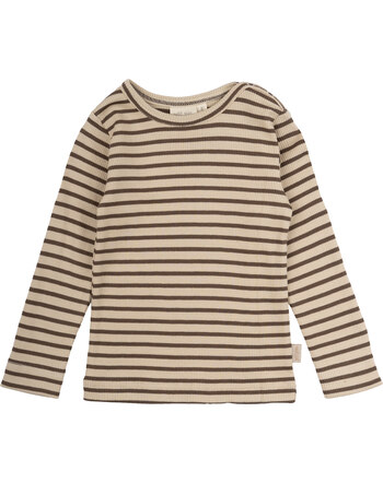 Petit Piao Langarmshirt in Rippoptik aus Modal/Baumwolle - Chocolate Brown/Dark Off White