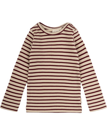 Petit Piao T-Shirt Langarm in Rippoptik aus Modal/Baumwolle - Dark Cherry/Dark Off White