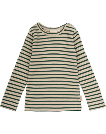 Petit Piao Langarmshirt in Rippoptik aus Modal/Baumwolle - Emerald Green/Dark Off White