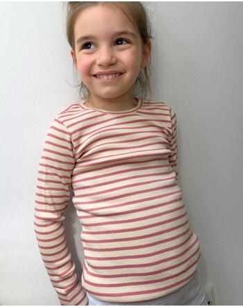 Petit Piao Langarmshirt in Rippoptik aus Bio-Baumwolle und Modal SKY - Dusty Rose Striped