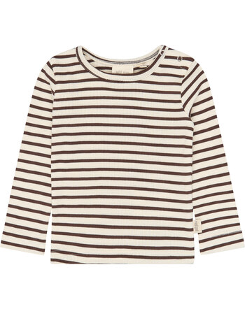 Petit Piao Langarmshirt in Rippoptik aus Modal und Bio-Baumwolle - Chestnut Striped