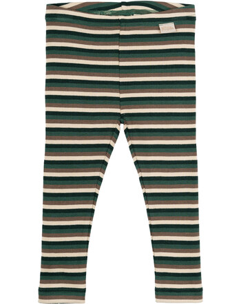 Petit Piao Leggings in Rippoptik aus Modal/Baumwolle - Emerald Green Multi Stripes