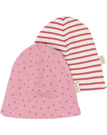 Petit Piao Mützen/Beanies im 2er-Set aus Bio-Baumwolle und Modal - Mauvewood Striped