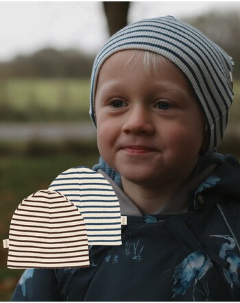 Petit Piao Mützen/Beanies im 2er-Set aus Bio-Baumwolle und Modal - Chestnut Striped