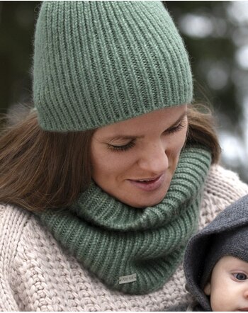 Pure Pure by Bauer Damen-Loop/Schlauchschal aus Baby-Alpaka, Merinowolle & Baumwolle - Salbei