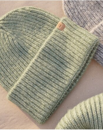 Pure Pure by Bauer Damen-Rippmütze aus Baby-Alpaka, Merinowolle & Baumwolle - Salbei