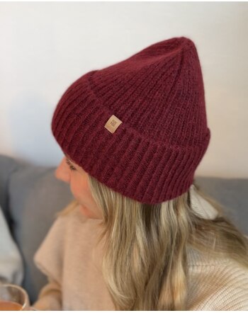 Pure Pure by Bauer Damen Rippmütze aus Baby-Alpaka, Merinowolle & Baumwolle - Burgundy