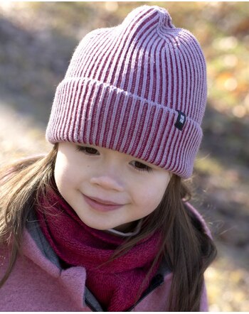 Pure Pure by Bauer Strickmütze 2-farbig aus Wolle, Seide & Baumwolle - Himbeere