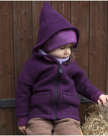 Pure Pure by Bauer Walk-Jacke mit Kapuze aus Schurwolle und Baumwolle - Pflaume