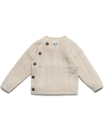 Puri Organic Baby-Strickpullover/Kimono im Aranstrick aus Bio-Baumwolle/Schurwolle - Natur 🤍🌿