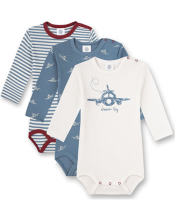 Sanetta Set of 3 Baby bodys long sleeve blue/white/red