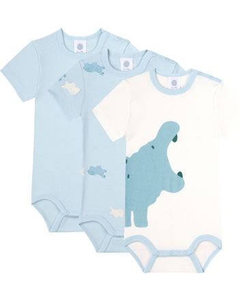 Sanetta Girl Body 3 pieces short sleeve hippo blue/white 323467-1948 GOTS