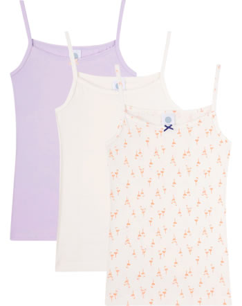 Sanetta 3 pack girls undershirt Flamingo white/violet/orange 347319-1948 GOTS