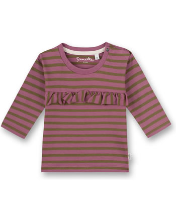Sanetta Pure Mädchen Ringel Shirt Langarm mit Rüsche rosa/grün