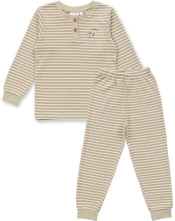 Sense Organics Kids-Pyjamaset 'Junis' aus Bio-Baumwolle - Light Reed Stripes + Mushroom
