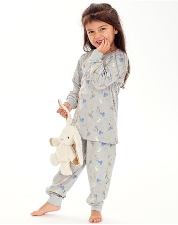 Sense Organics Kids-Pyjamaset 'Long John' aus Bio-Baumwolle - Bunnies Icegrey