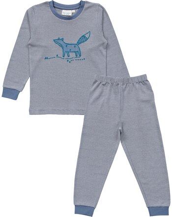 Sense Organics Kids-Pyjamaset 'Long John' aus Bio-Baumwolle - Blue-Grey Stripes Small + Fox