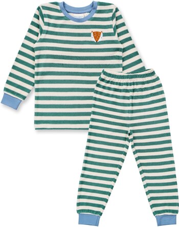 Sense Organics Kids-Pyjamaset 'Long John' aus Bio-Baumwolle - Green Teal Stripes + Fox