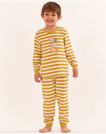 Sense Organics Schlafanzug/Pyjama 'Long John' aus 100 % Bio-Baumwollfrottee - Mustard Grey Stripes