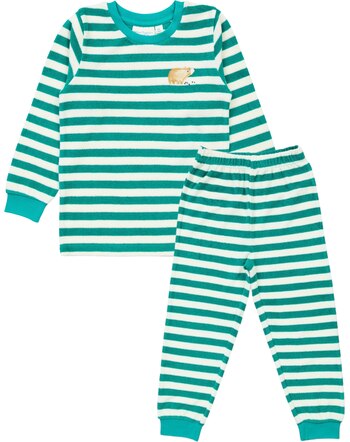 Sense Organics Schlafanzug/Pyjama 'Long John' aus 100 % Bio-Baumwollfrottee - Teal Green Stripes