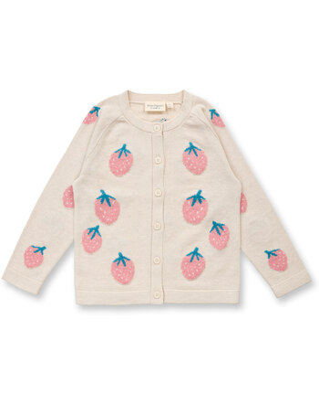 Sense Organics Strick-Cardigan 'Elsa' mit Erdbeeren aus Bio-Baumwolle - Strawberry Pattern  🍓