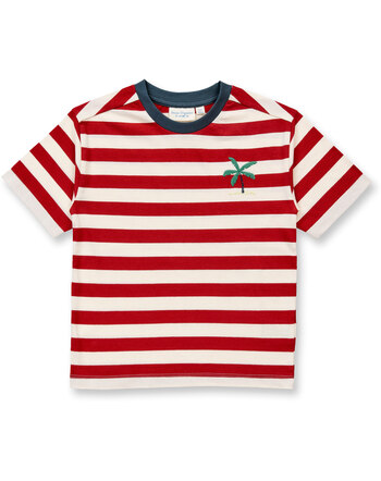 Sense Organics T-Shirt 'Oswin' mit aufgestickter Palme aus Bio-Baumwolle - Rusty Red Stripes + Palm