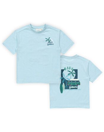 Sense Organics T-Shirt 'Oswin' mit Surfer-Bulli Print aus Bio-Baumwolle - Light Blue + Camper