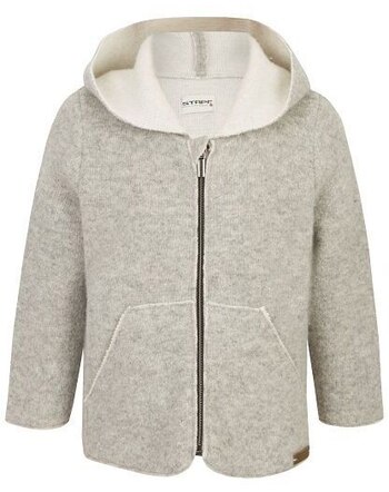 Stapf Walk-Jacke mit Kapuze 'Mugler' aus Merino-Lammwolle - Kiesel Ecrú