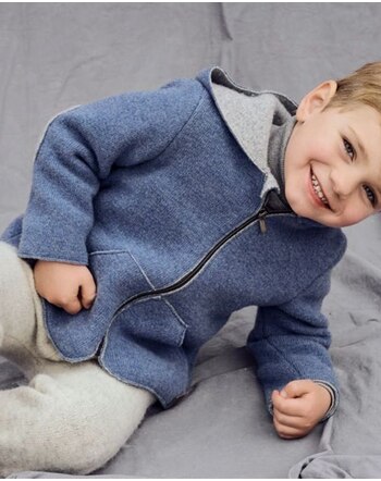 Stapf Walk-Jacke mit Kapuze 'Mugler' aus Merino-Lammwolle - Rauchblau