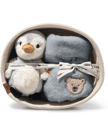 Steiff Baby-Geschenkset 'Lio Pinguin' mit Rassel-Greifling und Lätzchen