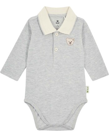 Steiff Baby-Langarm-Body aus Baumwolle mit Kragen und Knopfleiste - Harbor Mist Melange