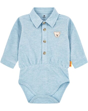 Steiff Baby-Langarm-Body im Poloshirt-Stil aus Baumwolle - Chambray Blue Melange