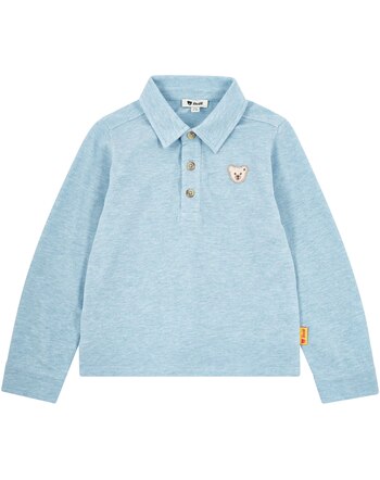 Steiff Langarm-Poloshirt aus 100% Baumwolle - Chambray Blue Melange