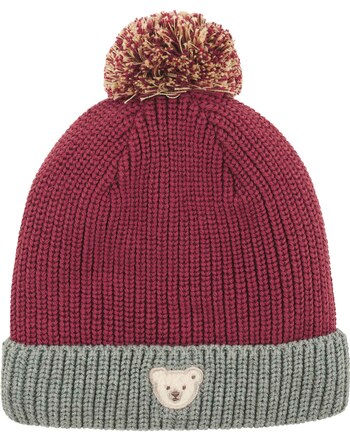 Steiff Strick-Mütze mit Fleece-Futter und Bommel - Ruby Wine